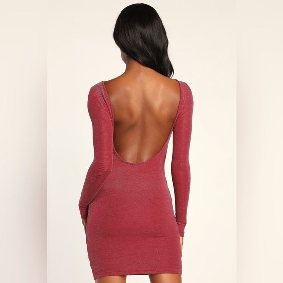 Lulus Gift of Love Red and Silver Backless Long Sleeve Bodycon Dress - Picture 2 of 16